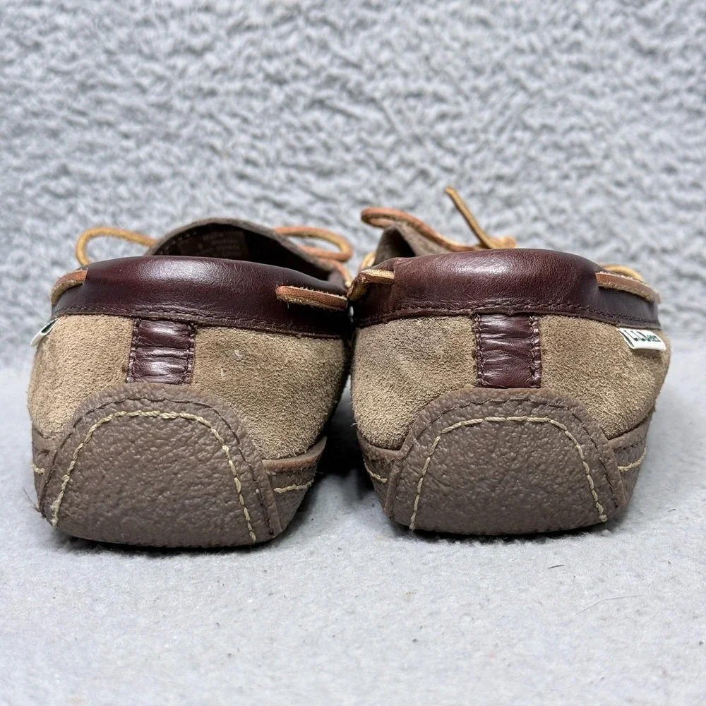 LL Bean Handsewn Slippers Flannel-Lined Mens‎ Size 9 Moccasin Shoes Brown Suede